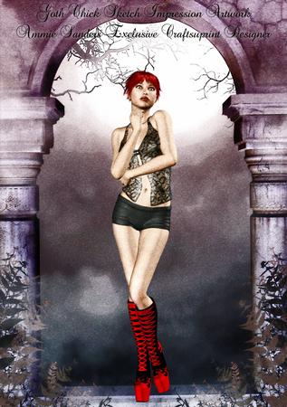 Goth Chick Sketch Impression Original Digital Art