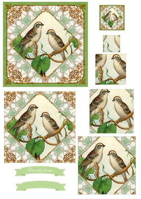 Vintage Painted Birds Pyramid Topper & Sentiments