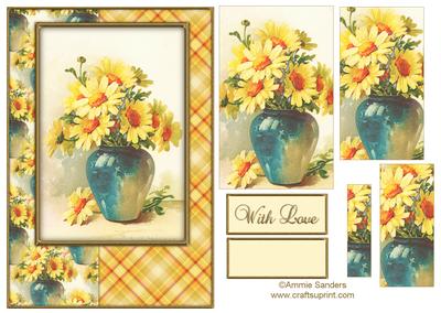Beautiful Vintage Painted Flowers A5 Quick Card