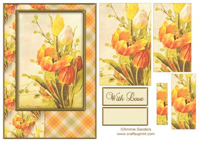 Beautiful Vintage Painted Tulips A5 Quick Card