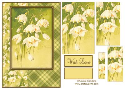 Beautiful Vintage Painted Snow Drops A5 Quick Card