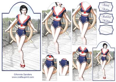 Ahoy Sailor Vintage Pin-up Shaped Topper, Layers & Extras