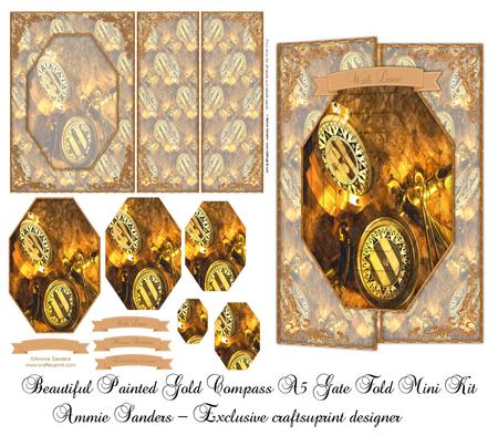 Beautiful Painted Gold Compass A5 Gate Fold Card Mini Kit