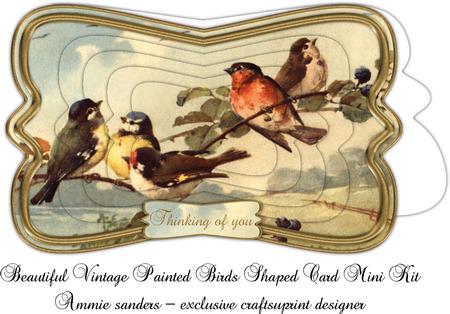 Beautiful Vintage Painted Birds Shaped Card Mini Kit
