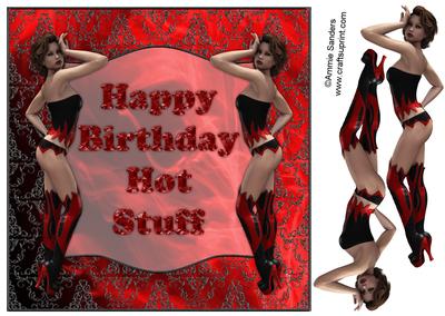Happy Birthday Hot Stuff, Saucy 8x8 Card Front & Layers