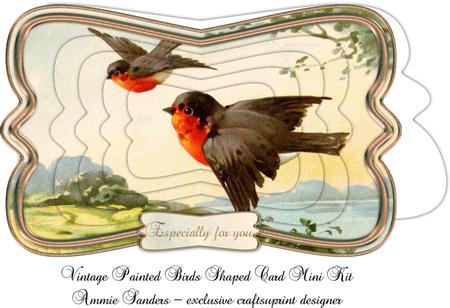 Beautiful Vintage Painted Birds Shaped Card Mini Kit
