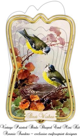 Beautiful Vintage Painted Birds Shaped Card Mini Kit