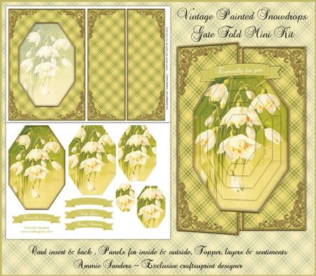 Beautiful Vintage Painted Snowdrops A5 Gate Fold Card Mini