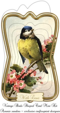 Beautiful Vintage Painted Birds Shaped Card Mini Kit