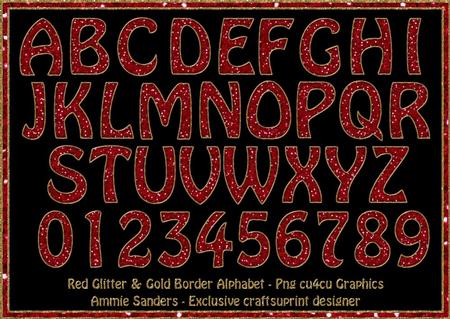 Christmas Red & Gold Glitter Upper Case Alphabet & Numbers