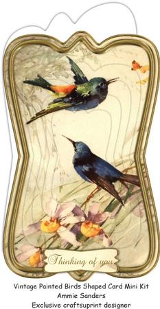 Beautiful Vintage Painted Birds Shaped Card Mini Kit