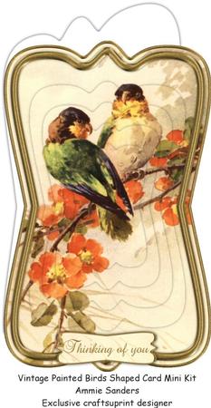 Beautiful Vintage Painted Birds Shaped Card Mini Kit