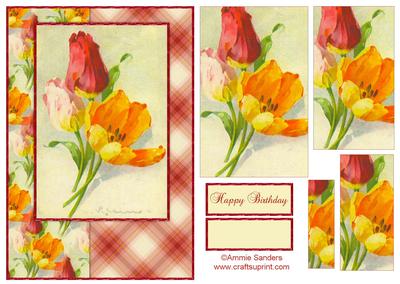 Beautiful Vintage Painted Tulips A5 Quick Card