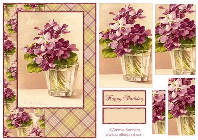 Beautiful Vintage Painted Violets A5 Quick Card