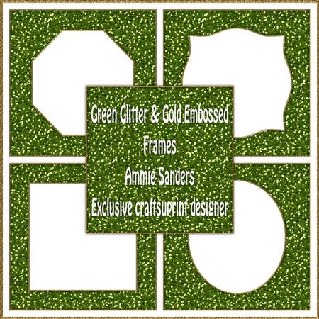 5 8x8 Green Glitter & Gold Embossed Frames - Cu4cu Png