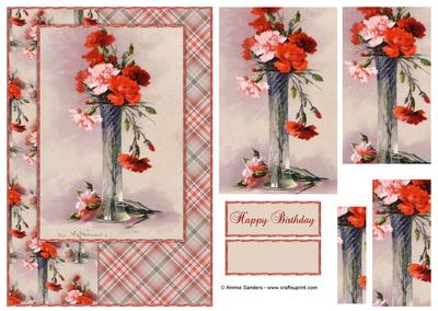 Beautiful Vintage Painted Carnations A5 Quick Card