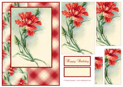 Beautiful Vintage Painted Carnation A5 Quick Card