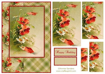 Beautiful Vintage Painted Poppies A5 Quick Card