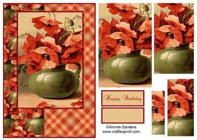 Beautiful Vintage Painted Poppies A5 Quick Card