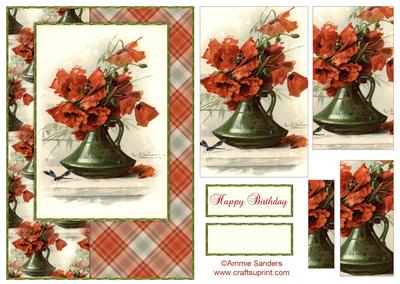 Beautiful Vintage Painted Poppies A5 Quick Card
