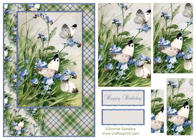 Beautiful Vintage Painted Butterflies & Flowers A5 Card