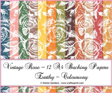 Vintage Rose 12 A4 Backing Papers - Earthy Shades