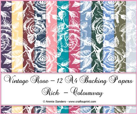 Vintage Rose 12 A4 Backing Papers - Rich Shades