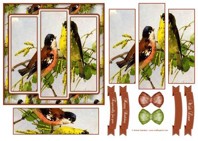 Beautiful Vintage Painted Birds 6x6 Panel Card
