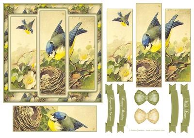 Beautiful Vintage Painted Birds 6x6 Panel Card