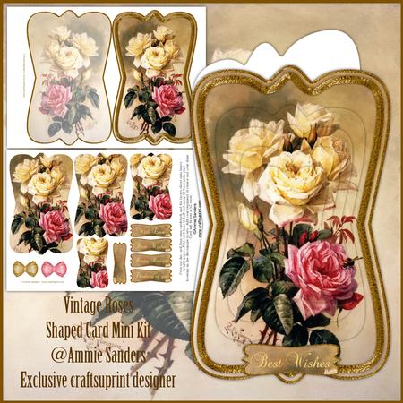 Beautiful Vintage Roses Shaped Card Mini Kit