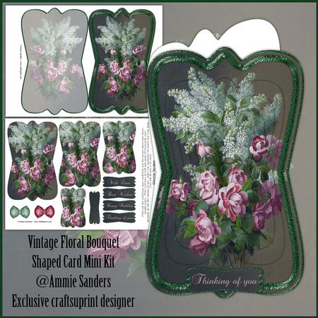 Beautiful Vintage Floral Bouquet Shaped Card Mini Kit