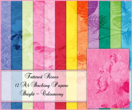 Tattered Rose 12 A4 Backing Papers - Bright Shades