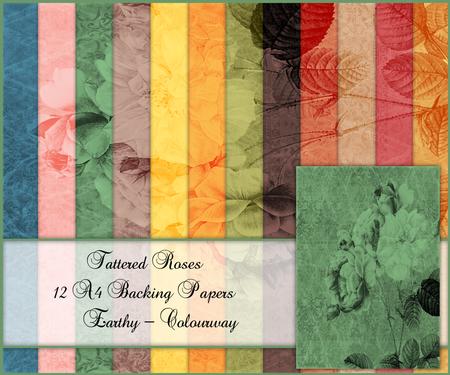 Tattered Rose 12 A4 Backing Papers - Earthy Shades