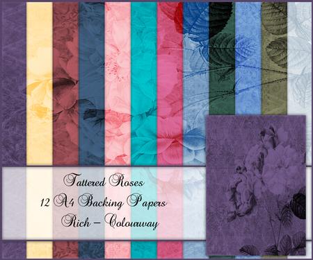 Tattered Rose 12 A4 Backing Papers - Rich Shades
