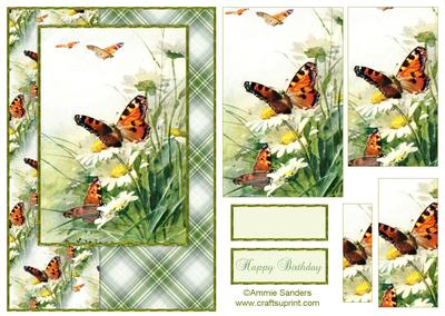 Beautiful Vintage Painted Butterflies A5 Quick Card