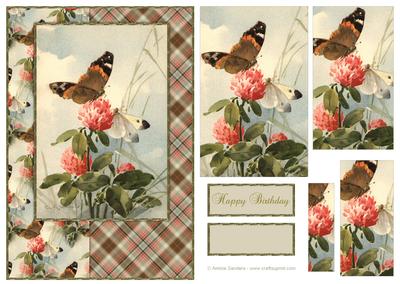 Beautiful Vintage Painted Butterflies A5 Quick Card