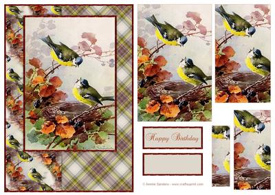 Beautiful Vintage Painted Birds A5 Quick Card