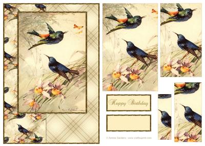 Beautiful Vintage Painted Birds A5 Quick Card