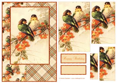 Beautiful Vintage Painted Birds A5 Quick Card