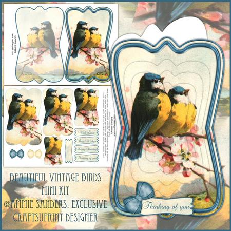 Beautiful Vintage Painted Birds Shaped Card Mini Kit