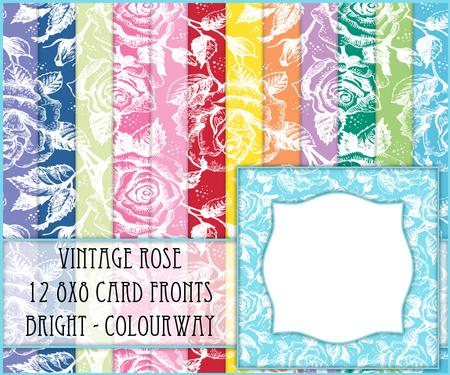Vintage Rose 12 8x8 Blank Card Fronts - Brights