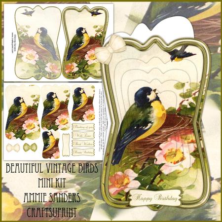 Beautiful Vintage Painted Birds Shaped Card Mini Kit