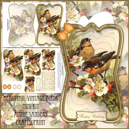Beautiful Vintage Painted Birds Shaped Card Mini Kit