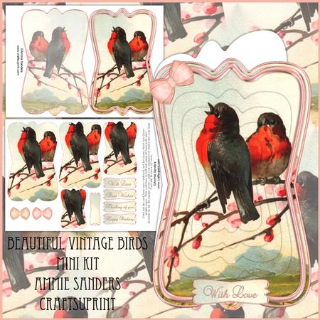 Beautiful Vintage Painted Birds Shaped Card Mini Kit