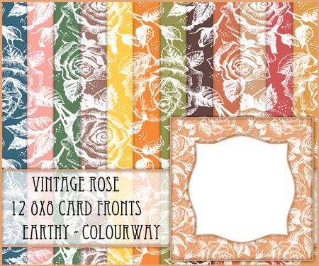 Vintage Rose 12 8x8 Blank Card Fronts - Earthy Shades