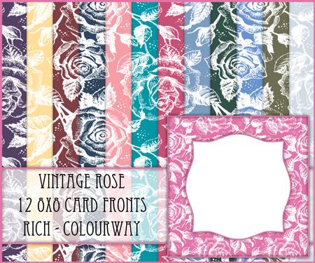 Vintage Rose 12 8x8 Blank Card Fronts - Rich Shades