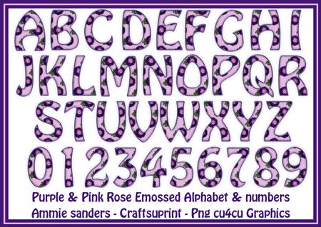 Purple & Pink Rose Embossed Alphabet & Numbers