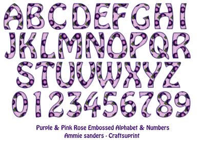 Purple & Pink Roses Embossed Uppercase Alphabet & Numbers