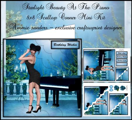 Starlight Beauty at the Piano 8x8 Scallop Corner Topper