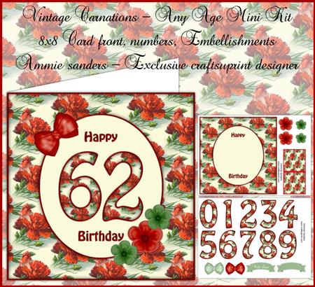 Vintage Carnations Any Age 8x8 Mini Kit